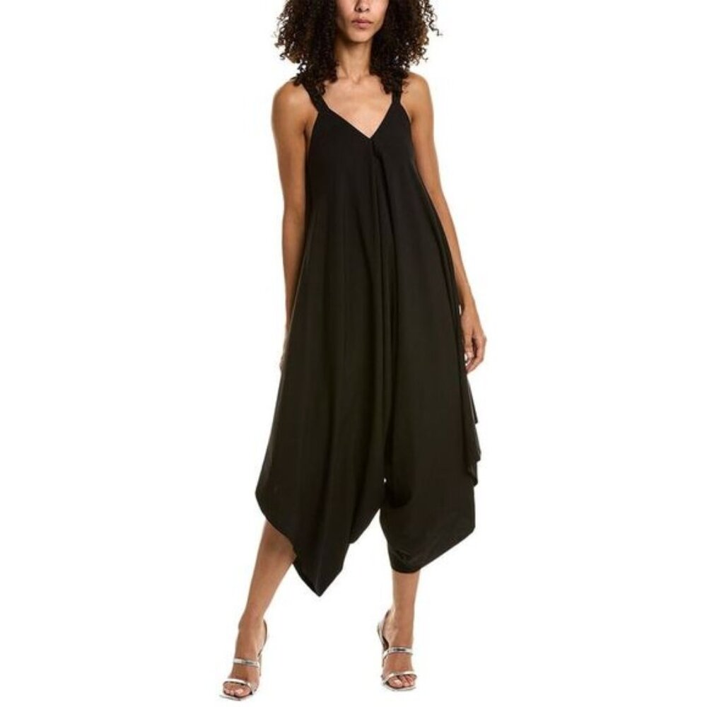 Gracia Size Large Black Sleeveless Drapey Maxi Jumpsuit